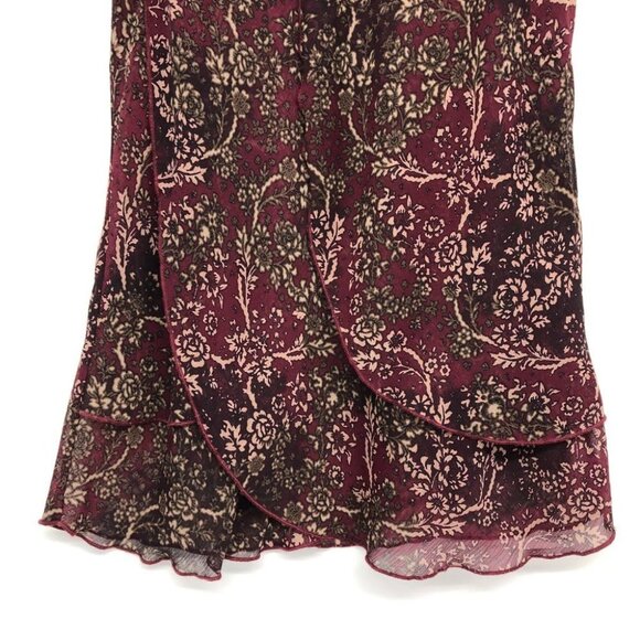 Burgundy Floral Chiffon flowy tunic scoop neck Short Sleeve Blouse size ~M - Picture 4 of 14